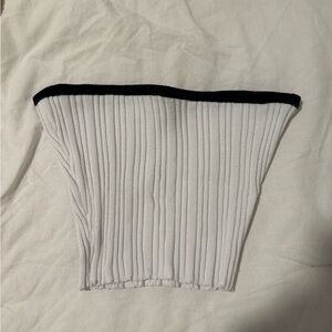 White Ribbed Tube Top with Black Trim